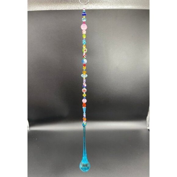 Handmade Beaded Suncatcher - Multicolored - Turquoise Glass Bulb - Hanging Decor - Picture 7 of 10